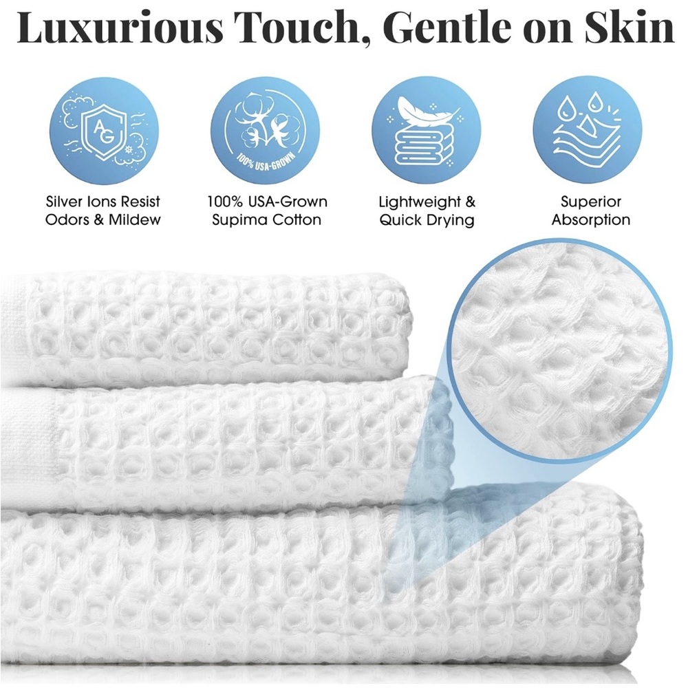 NWT Ravel Nutrl Home Waffle Weave Bath Towel Set in White - Picture 4 of 9